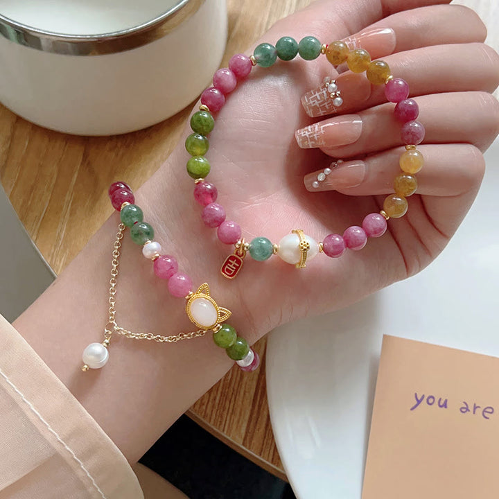 Buddha Stones Colorful Tourmaline Lucky Cat Positive Bracelet - image 16