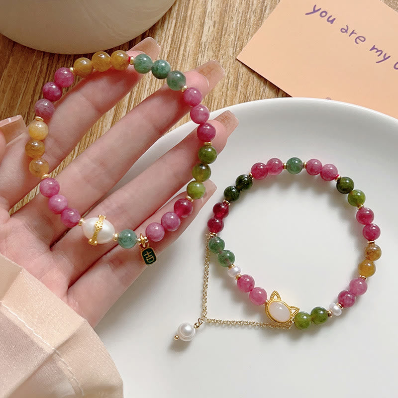 Buddha Stones Colorful Tourmaline Lucky Cat Positive Bracelet - image 12