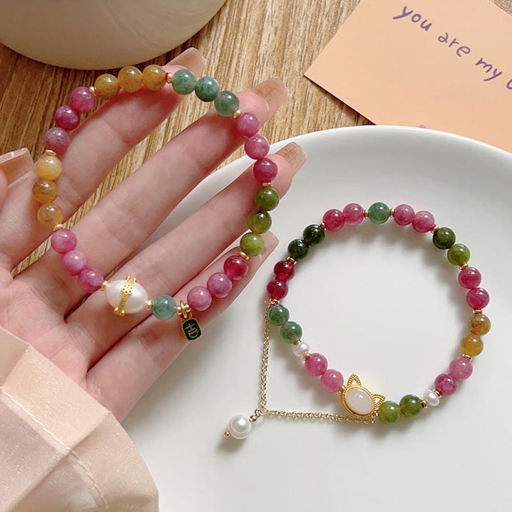 Buddha Stones Colorful Tourmaline Lucky Cat Positive Bracelet - image 12