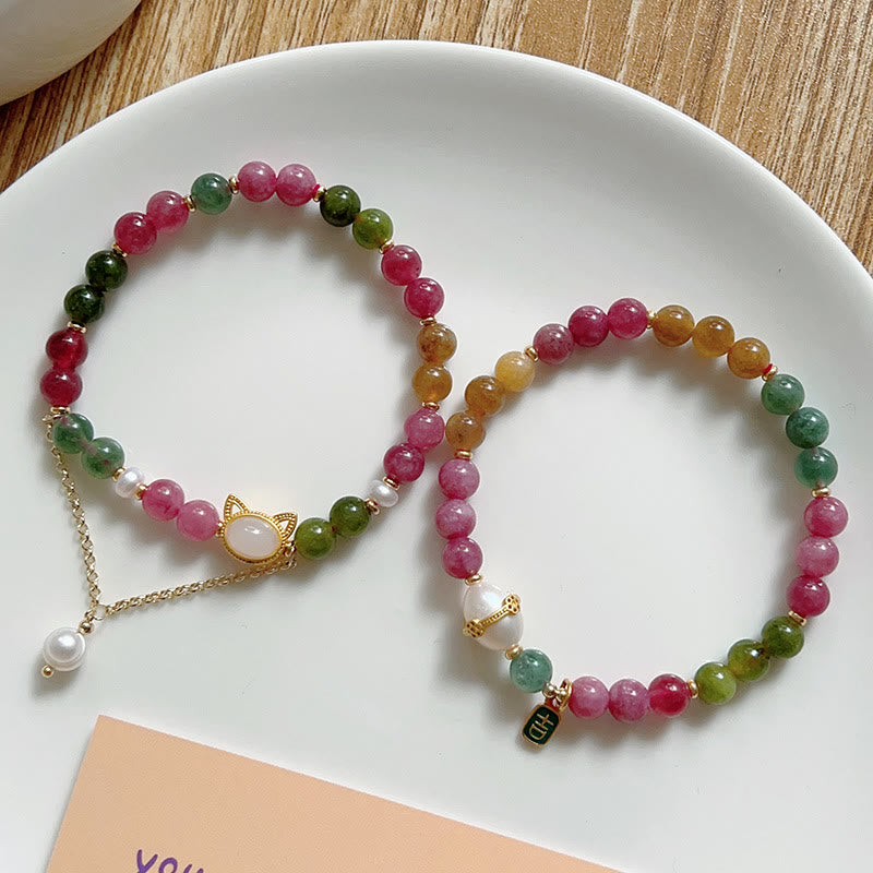 Buddha Stones Colorful Tourmaline Lucky Cat Positive Bracelet - image 13
