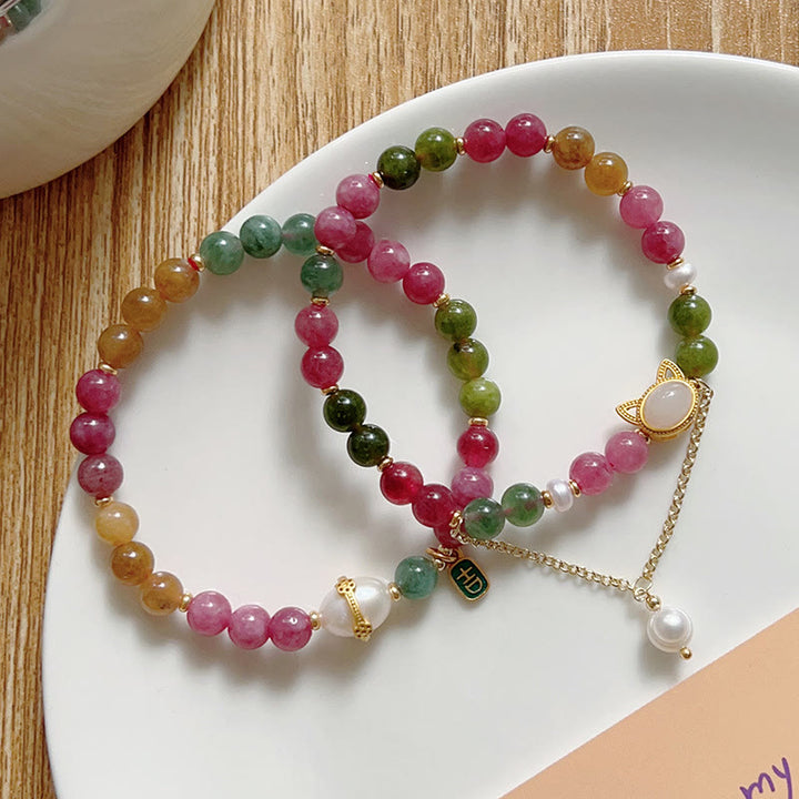 Buddha Stones Colorful Tourmaline Lucky Cat Positive Bracelet - image 14
