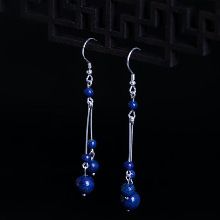 Buddha Stones 925 Sterling Silver Lazurite Lapis Lazuli Beads Serenity Drop Earrings - image 3