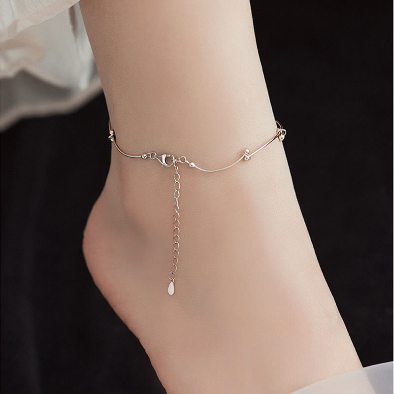 Buddha Stones 925 Sterling Silver Simple Wave Shape Protection Anklet - image 1