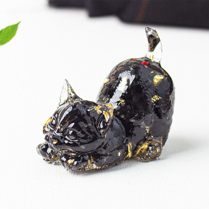 Buddha Stones Stretching Cat Resin Crystal Gravel Meditation Decoration - Black Obsidian - 4.5*3*4.2cm - image 21