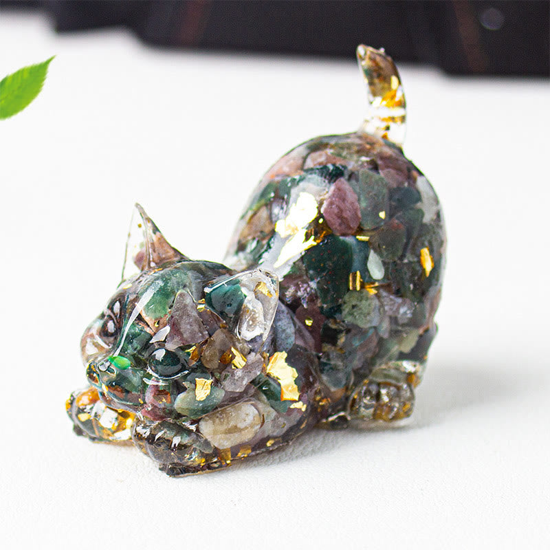 Buddha Stones Stretching Cat Resin Crystal Gravel Meditation Decoration - Sea-Sediment-Jasper - 4.5*3*4.2cm - image 42