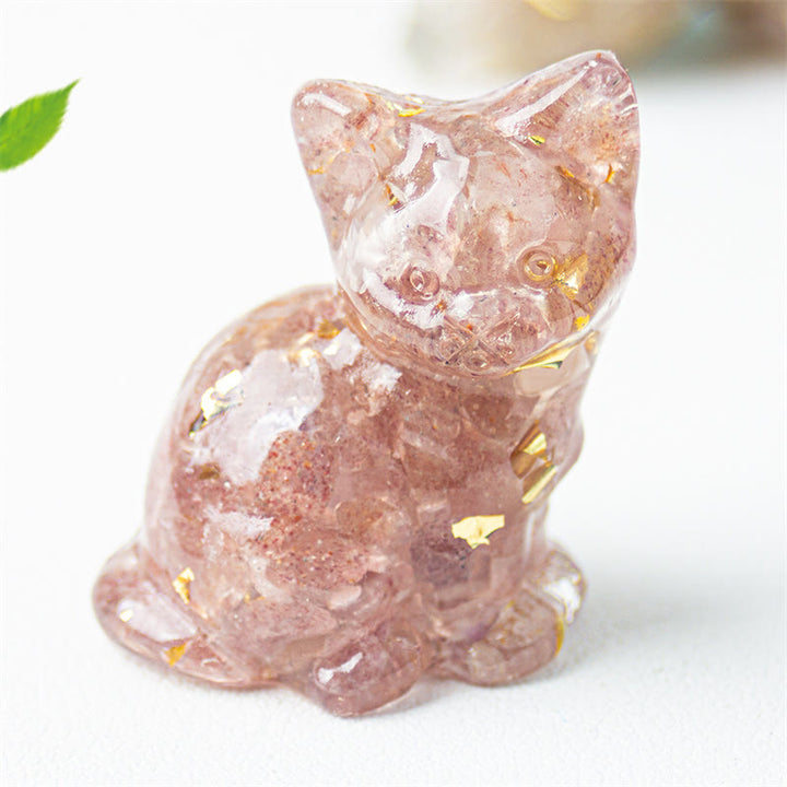 Buddha Stones Sitting Cat  Resin Gravel Pink Crystal Citrine White Crystal Lapis Lazuli Soothing Desktop Decoration - Strawberry Quartz - About 3.2*3.3*4cm - image 12
