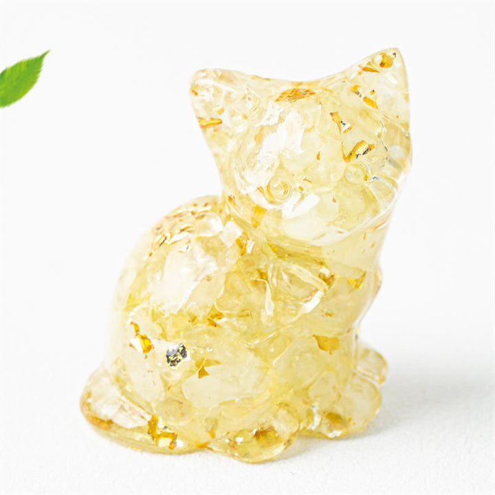 Buddha Stones Sitting Cat  Resin Gravel Pink Crystal Citrine White Crystal Lapis Lazuli Soothing Desktop Decoration - Light Citrine - About 3.2*3.3*4cm - image 22