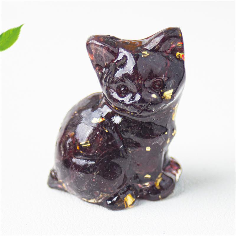 Buddha Stones Sitting Cat  Resin Gravel Pink Crystal Citrine White Crystal Lapis Lazuli Soothing Desktop Decoration - Garnet - About 3.2*3.3*4cm - image 29
