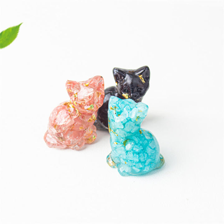 Buddha Stones Sitting Cat  Resin Gravel Pink Crystal Citrine White Crystal Lapis Lazuli Soothing Desktop Decoration - image 49