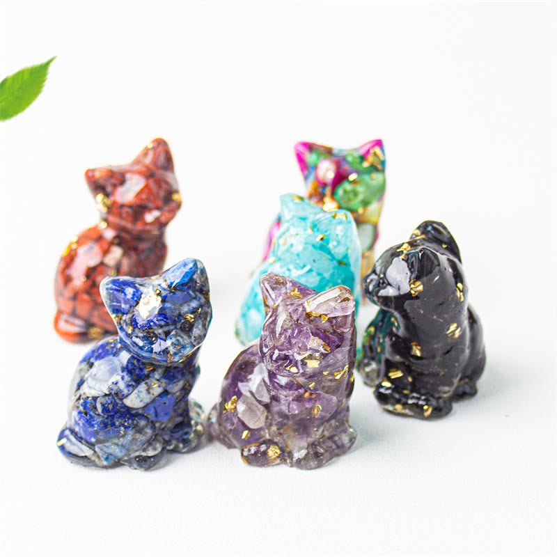 Buddha Stones Sitting Cat  Resin Gravel Pink Crystal Citrine White Crystal Lapis Lazuli Soothing Desktop Decoration - image 48