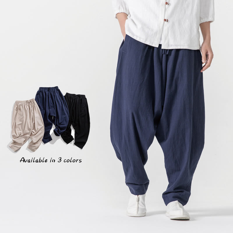 Buddha Stones Solid Color Drawstring Men's Harem Pants With PocketsAnkle-Length (9 Length) - Navy blue - US/UK/AU46，EU56 (5XL) - image 0