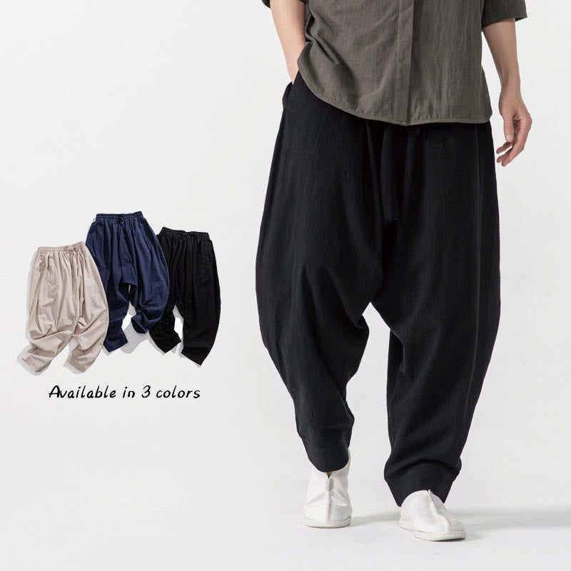 Buddha Stones Solid Color Drawstring Men's Harem Pants With PocketsAnkle-Length (9 Length) - Black - US/UK/AU46，EU56 (5XL) - image 8
