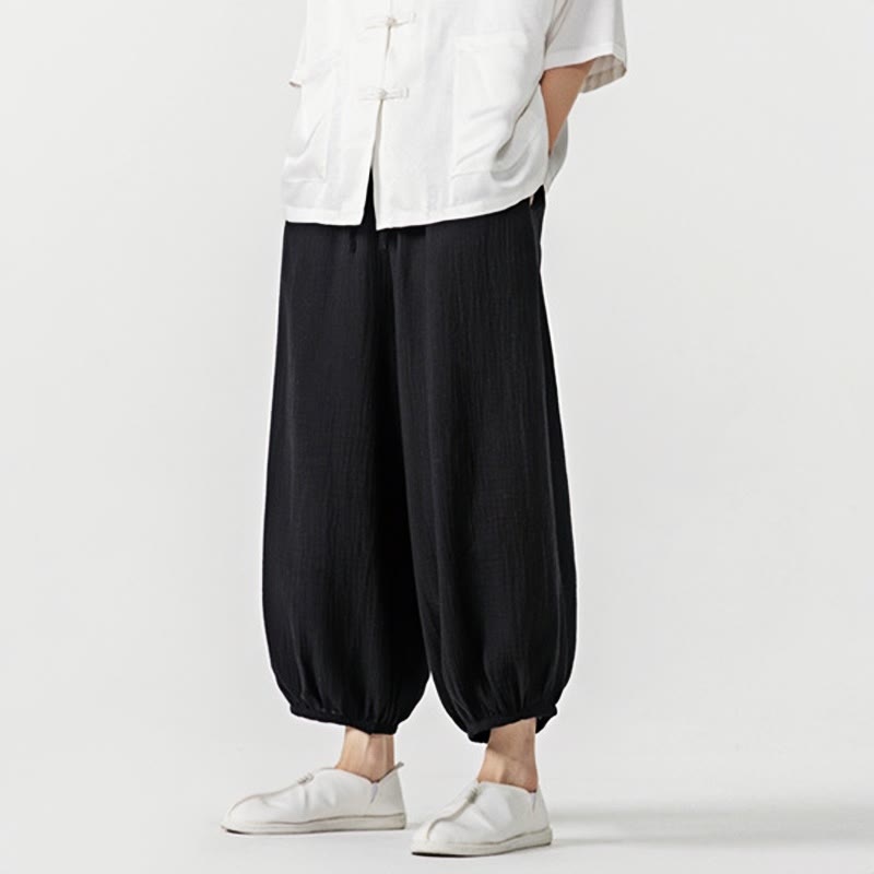 Buddha Stones Soft Solid Color Drawstring Cotton Men's Pants With Pockets - image 19