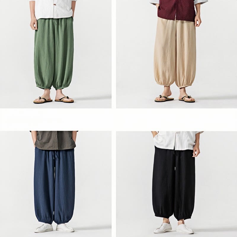 Buddha Stones Soft Solid Color Drawstring Cotton Men's Pants With Pockets - image 42