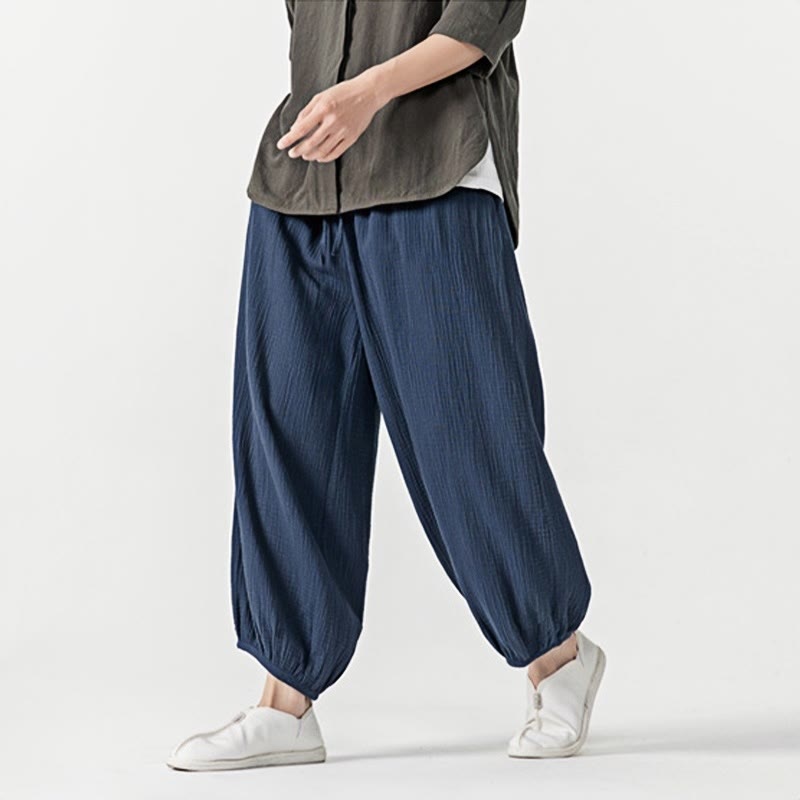 Buddha Stones Soft Solid Color Drawstring Cotton Men's Pants With Pockets - image 29