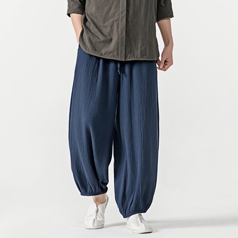 Buddha Stones Soft Solid Color Drawstring Cotton Men's Pants With Pockets - image 27