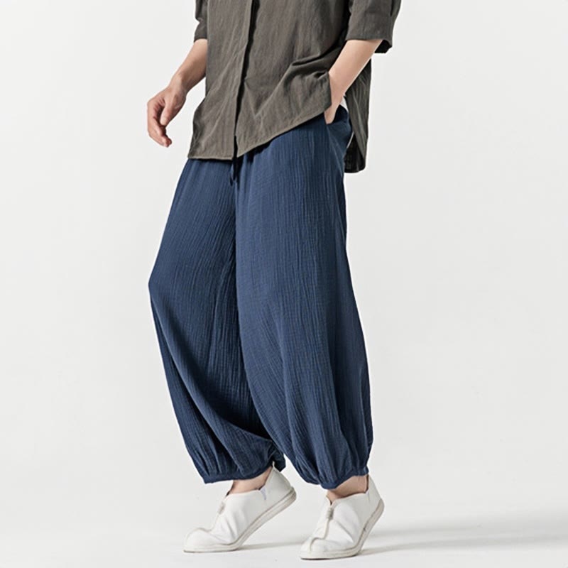 Buddha Stones Soft Solid Color Drawstring Cotton Men's Pants With Pockets - image 24