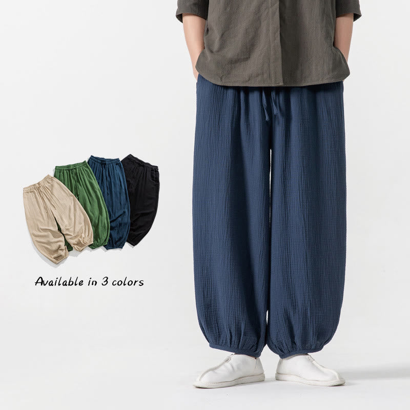 Buddha Stones Soft Solid Color Drawstring Cotton Men's Pants With Pockets - image 30