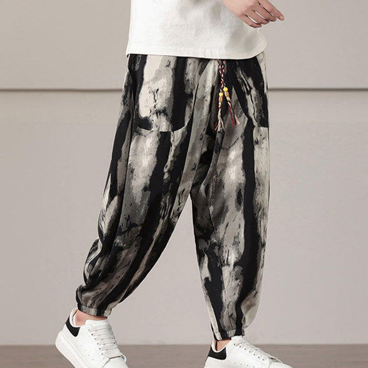 Buddha Stones Stripe Pattern Drawstring Men's Harem Pants With Pockets - image 6