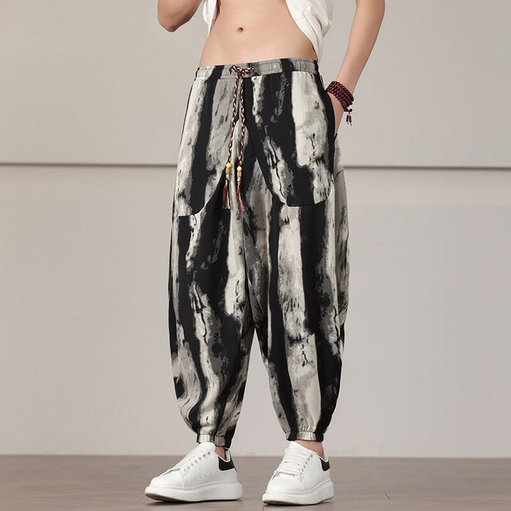 Buddha Stones Stripe Pattern Drawstring Men's Harem Pants With Pockets - image 7