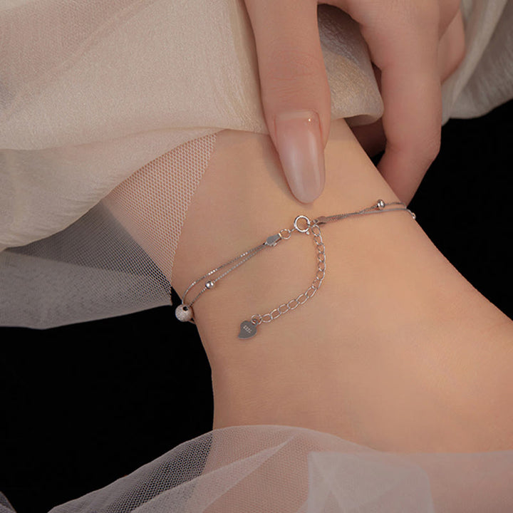 Buddha Stones 925 Sterling Silver Ginkgo Leaf Double Layer Protection Anklet - image 4