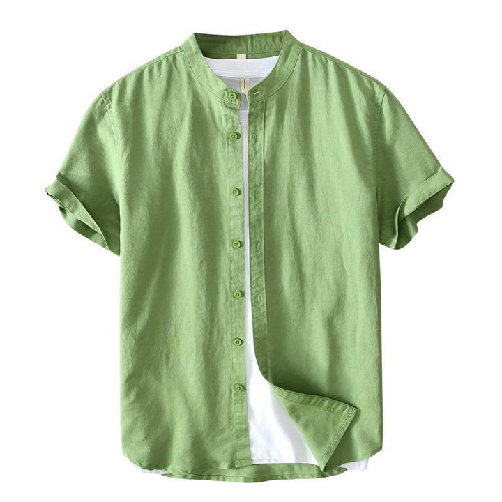 Buddha Stones Simple Style Short Sleeve Button Cotton Linen Men's Shirt - image 2