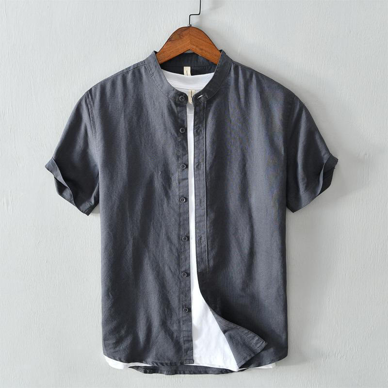 Buddha Stones Simple Style Short Sleeve Button Cotton Linen Men's Shirt - DarkSlateGray - US/UK/AU44，EU54 (4XL) - image 17