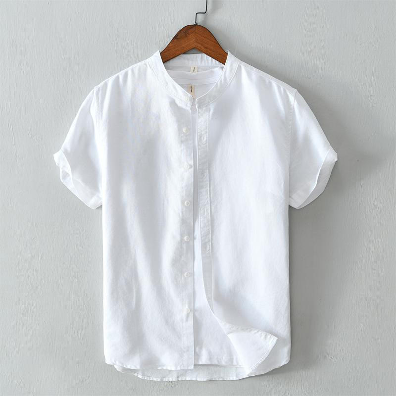 Buddha Stones Simple Style Short Sleeve Button Cotton Linen Men's Shirt - White - US/UK/AU44，EU54 (4XL) - image 7
