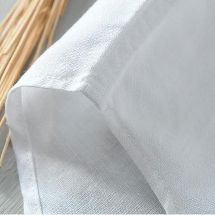 Buddha Stones Simple Style Short Sleeve Button Cotton Linen Men's Shirt - image 9