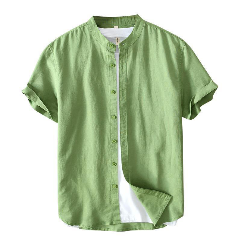 Buddha Stones Simple Style Short Sleeve Button Cotton Linen Men's Shirt - image 2