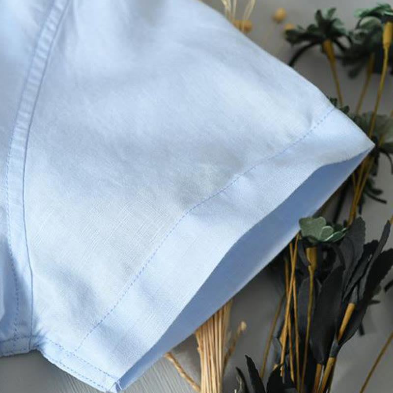 Buddha Stones Simple Style Short Sleeve Button Cotton Linen Men's Shirt - image 12