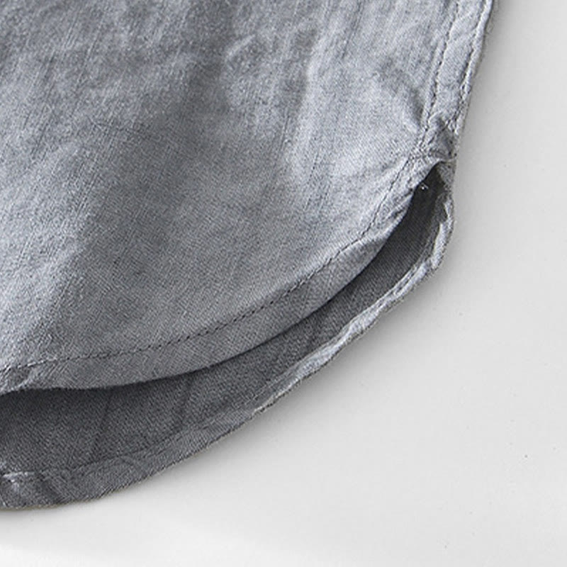 Buddha Stones Half Button Short Sleeve V-neck Ramie Cotton Men's Shirt - image 6