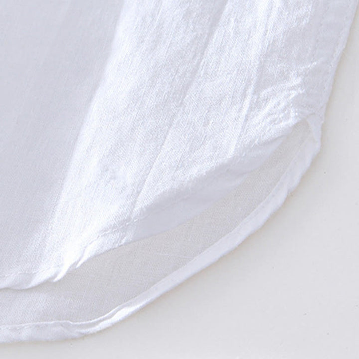 Buddha Stones Half Button Short Sleeve V-neck Ramie Cotton Men's Shirt - image 18