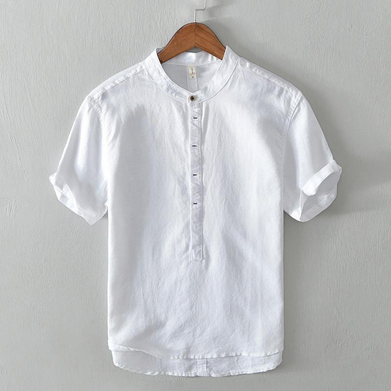 Buddha Stones Causal Simple Design Short Sleeve Cotton Linen Half Button Men's Shirt - White - US/UK/AU42，EU52 (4XL) - image 4