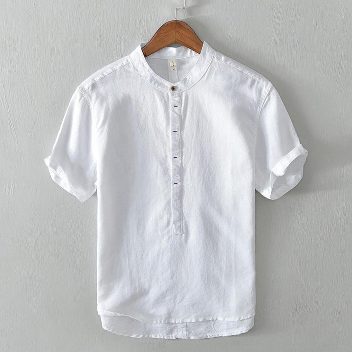 Buddha Stones Causal Simple Design Short Sleeve Cotton Linen Half Button Men's Shirt - White - US/UK/AU42，EU52 (4XL) - image 4