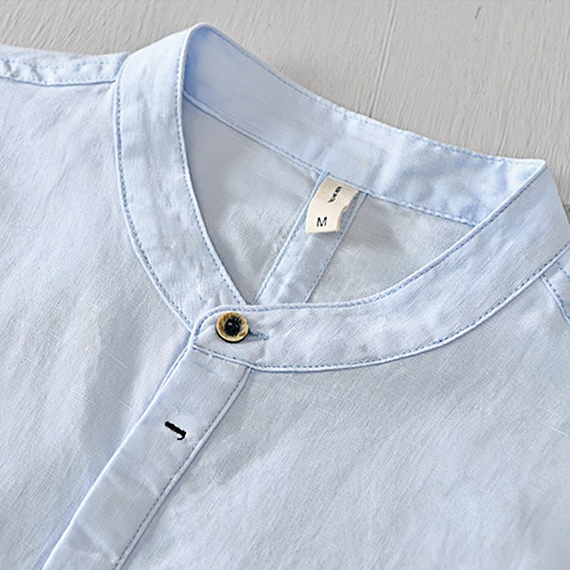 Buddha Stones Causal Simple Design Short Sleeve Cotton Linen Half Button Men's Shirt - image 11