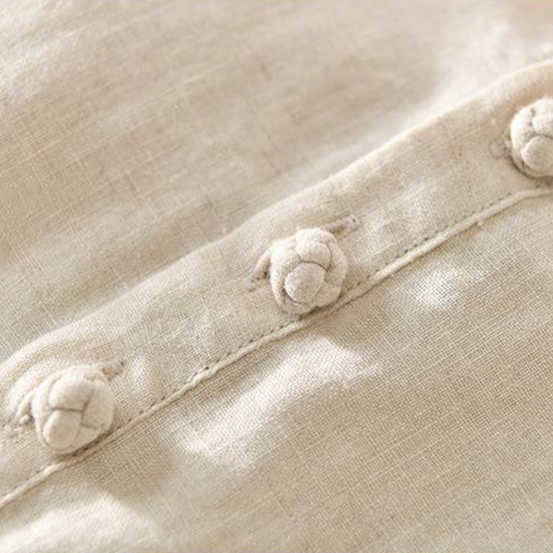 Buddha Stones Daily Solid Color Stand Collar Half Sleeve Linen Half Button Men's Shirt - image 3