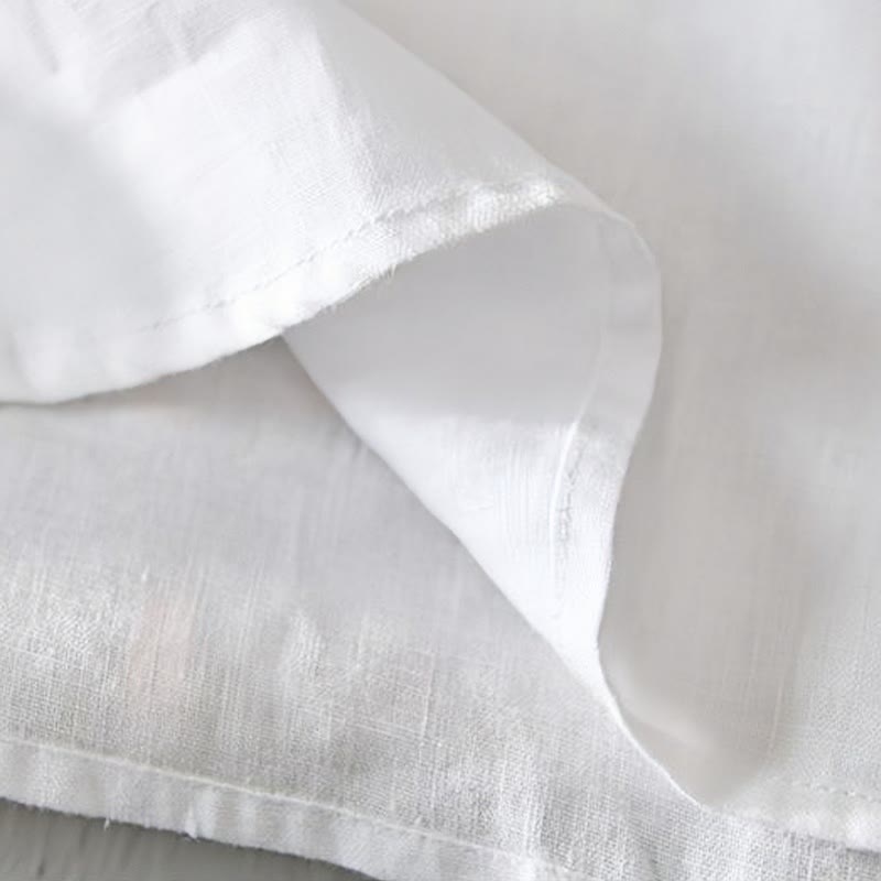 Buddha Stones Daily Solid Color Stand Collar Half Sleeve Linen Half Button Men's Shirt - image 10