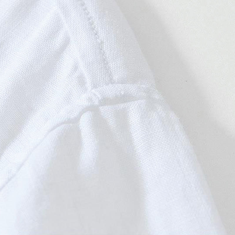 Buddha Stones Daily Frog-Button Stand Collar Short Sleeve Linen Men's Shirt - image 8