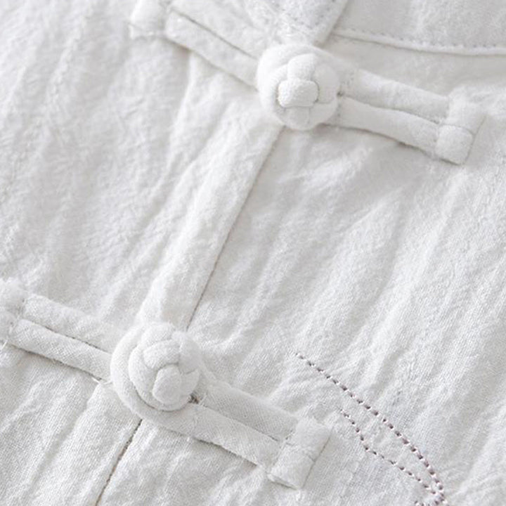 Buddha Stones Frog-button Mandarin Collar Embroidery Cotton Linen Short Sleeve Men's Shirt - image 13