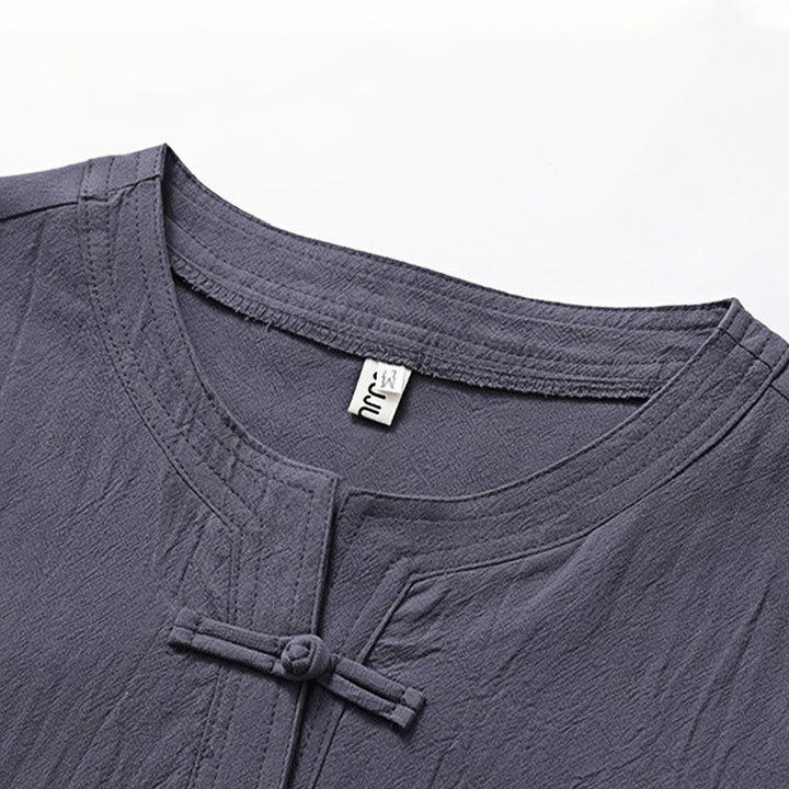 Buddha Stones 2Pcs Simple Design Chinese Frog-Button Shirt Drawstring Wide Leg Pants With Pockets Men's Meditation Cloth Set - image 9