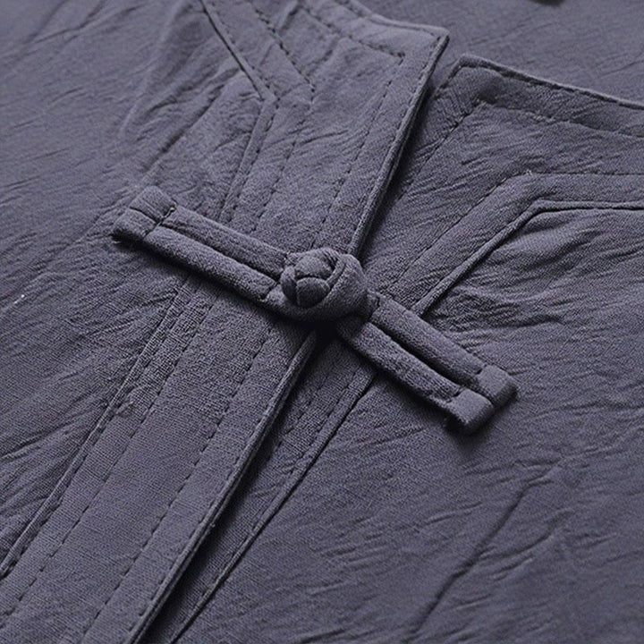 Buddha Stones 2Pcs Simple Design Chinese Frog-Button Shirt Drawstring Wide Leg Pants With Pockets Men's Meditation Cloth Set - image 10