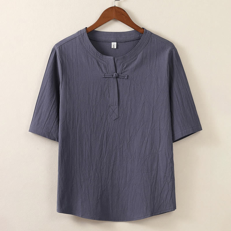 Buddha Stones 2Pcs Simple Design Chinese Frog-Button Shirt Drawstring Wide Leg Pants With Pockets Men's Meditation Cloth Set - image 8