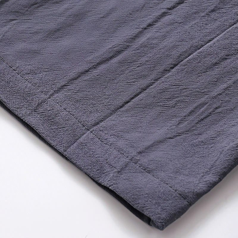 Buddha Stones 2Pcs Simple Design Chinese Frog-Button Shirt Drawstring Wide Leg Pants With Pockets Men's Meditation Cloth Set - image 14