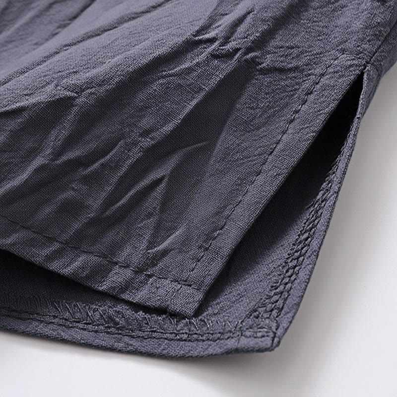 Buddha Stones 2Pcs Simple Design Chinese Frog-Button Shirt Drawstring Wide Leg Pants With Pockets Men's Meditation Cloth Set - image 15