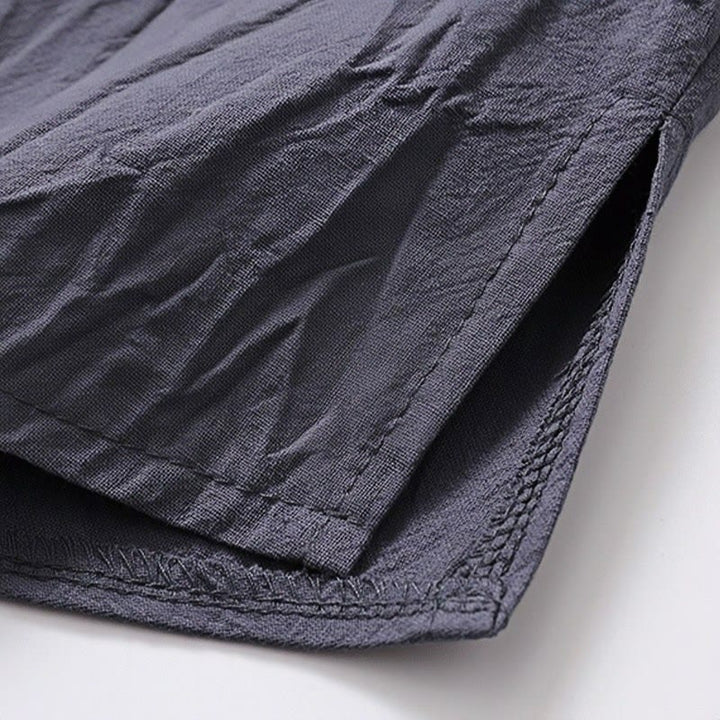 Buddha Stones 2Pcs Simple Design Chinese Frog-Button Shirt Drawstring Wide Leg Pants With Pockets Men's Meditation Cloth Set - image 15