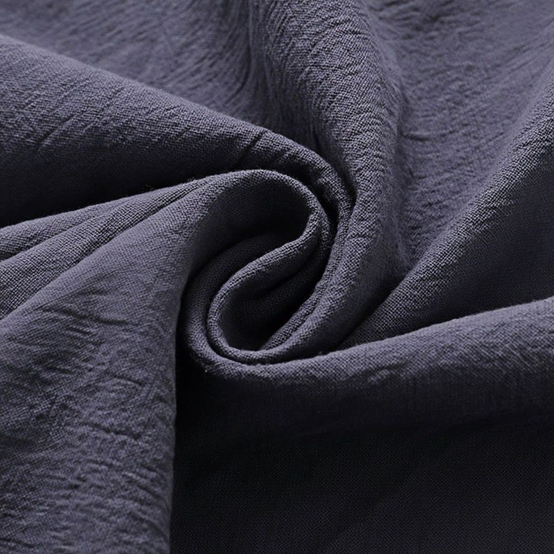 Buddha Stones 2Pcs Simple Design Chinese Frog-Button Shirt Drawstring Wide Leg Pants With Pockets Men's Meditation Cloth Set - image 16