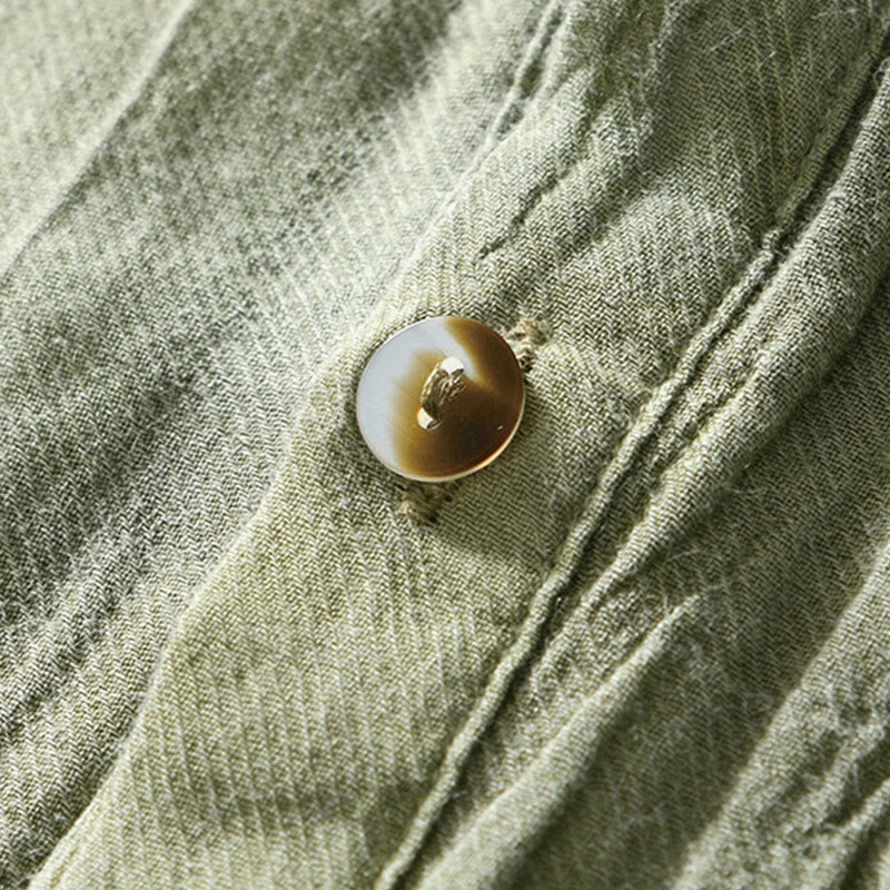 Buddha Stones Causal Plain Lapel Ramie Linen Half Button Men's Shirt - image 21