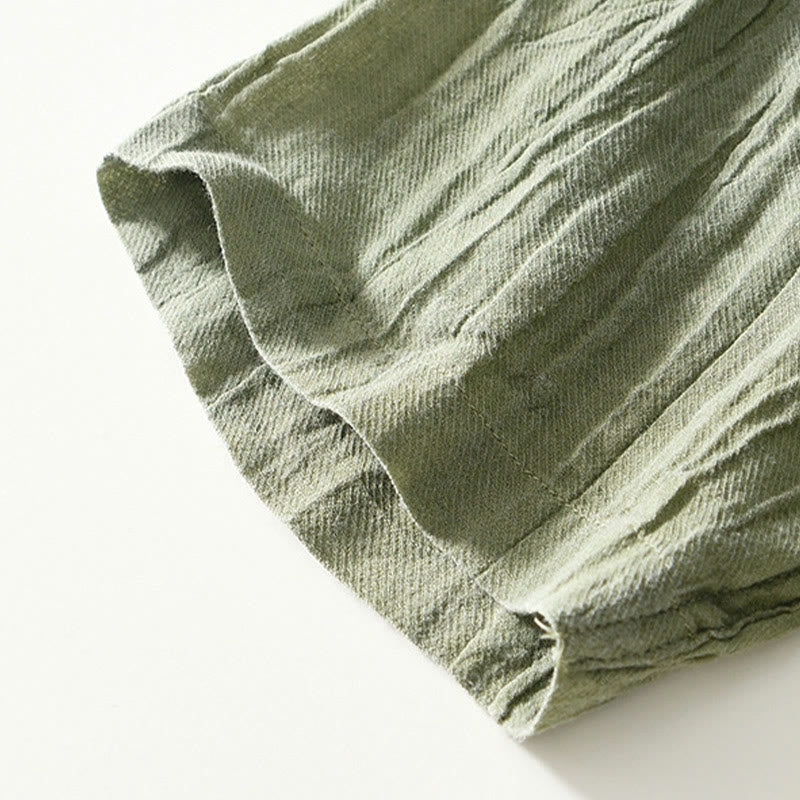 Buddha Stones Causal Plain Lapel Ramie Linen Half Button Men's Shirt - image 22