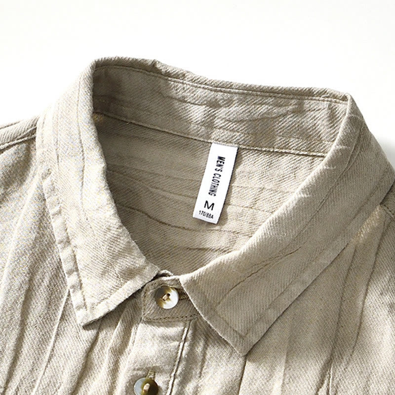 Buddha Stones Causal Plain Lapel Ramie Linen Half Button Men's Shirt - image 1